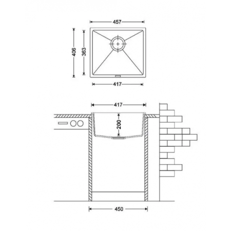 Кухонная гранитная мойка Quadro 45x40 Antracit Fabiano